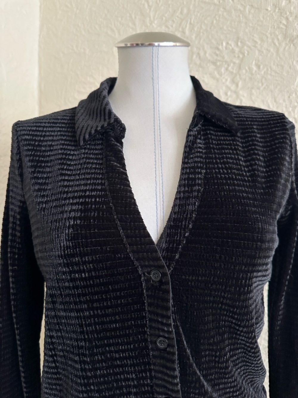Sanctuary Black Velvet Ribbed Button Front Collared Blouse NWT Medium - Picture 2 of 8